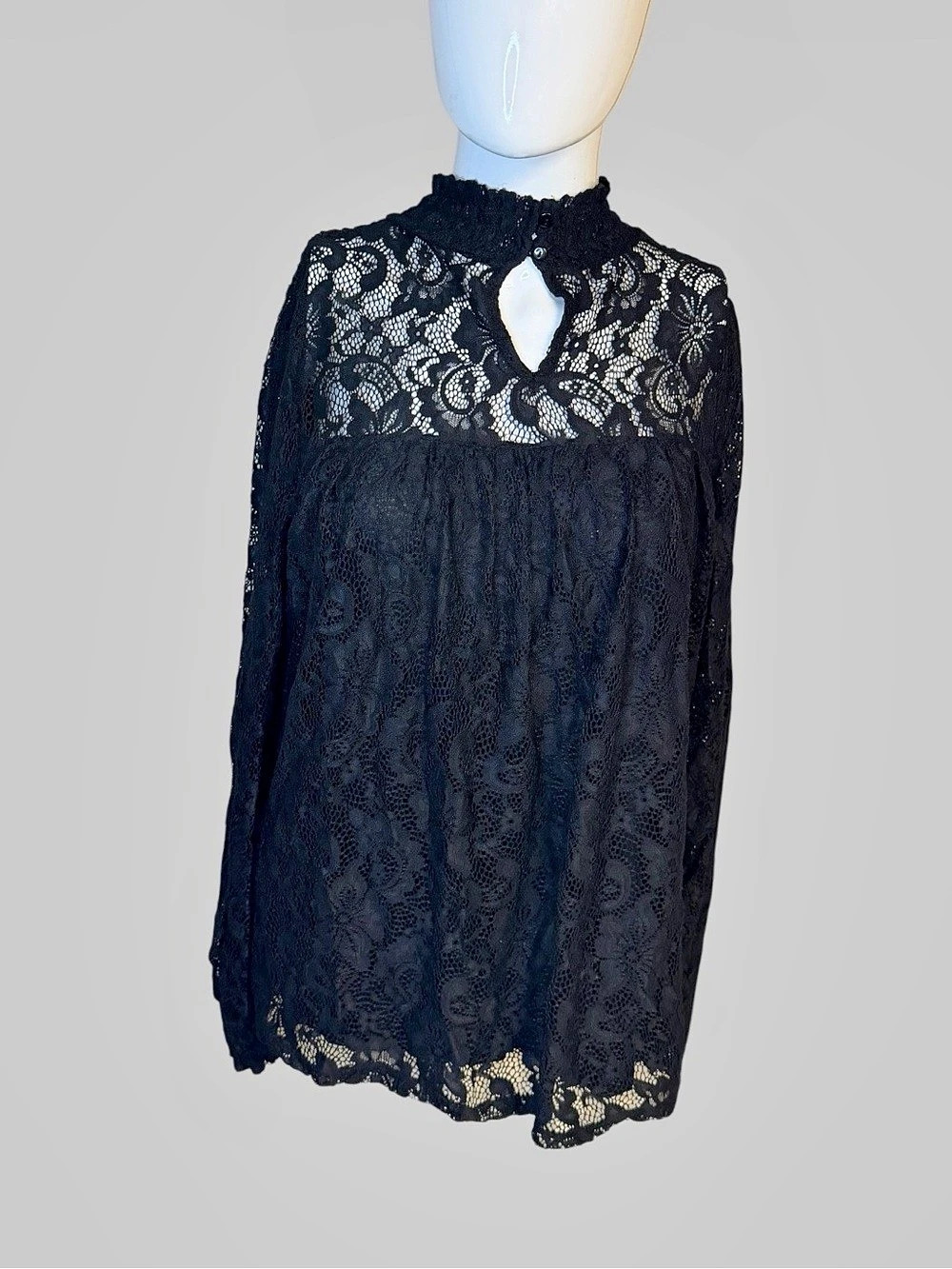 Cable & Gauge Black Lace Blouse L Romantic Goth Victorian Whimsigoth Keyhole